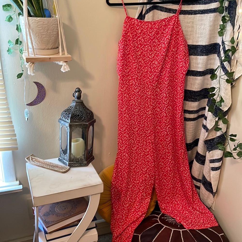 Wild Fable Red Floral Jumpsuit with Open-Back